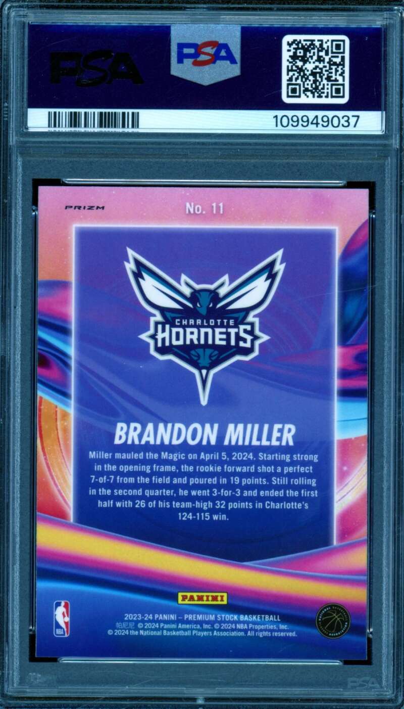 Brandon Miller Rookie 2023-24 Hoops Premium Stock Anti Gravity Prizm #11 PSA 10 Image 2