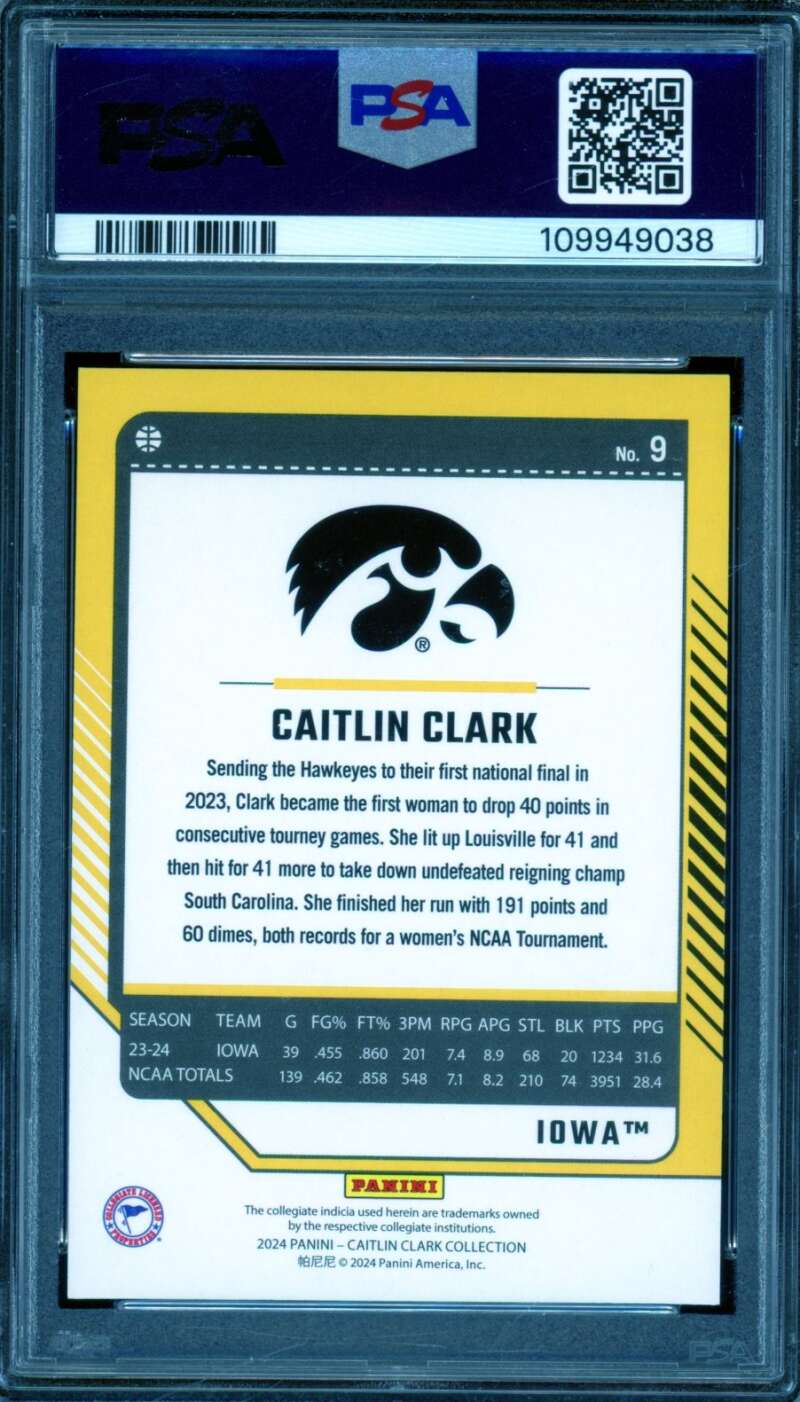 Caitlin Clark Rookie Card 2024 Donruss Target #9 PSA 9 Image 2