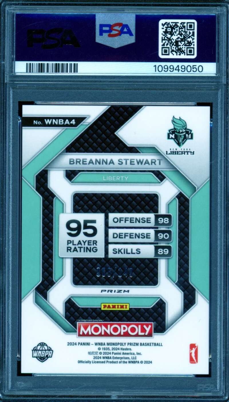 Breanna Stewart 2024 Prizm Monopoly WNBA Insert Pink Prizm (pop 1) #4 PSA 9 Image 2