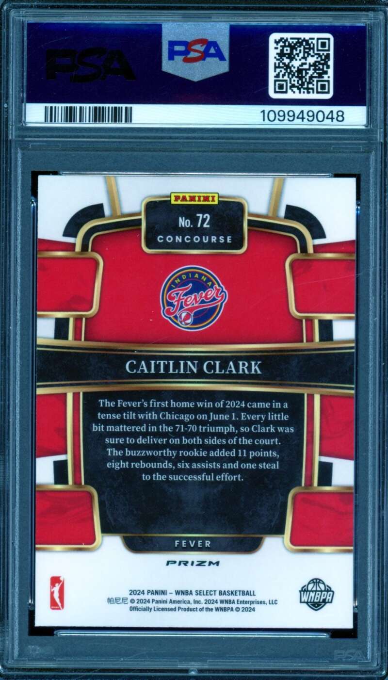 Caitlin Clark Rookie Card 2024 Select WNBA #72 PSA 10 Image 2