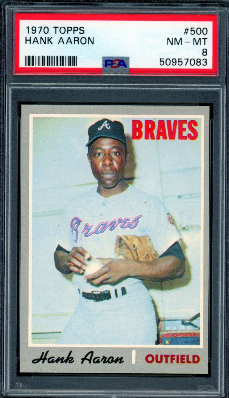 Hank Aaron Card 1970 Topps #500 PSA 8 Image 1