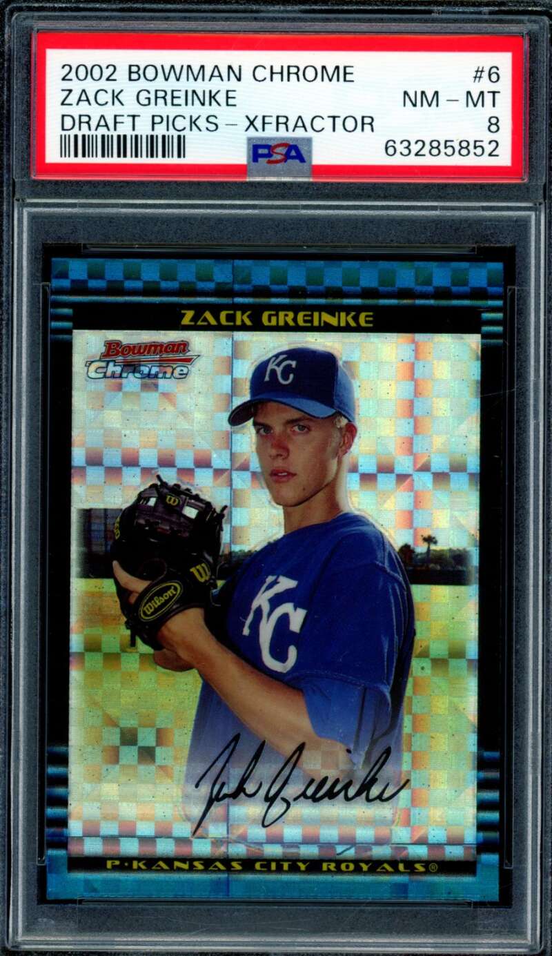 Zack Greinke Rookie Card 2002 Bowman Chrome Draft Picks Xfractor #6 PSA 8 Image 1