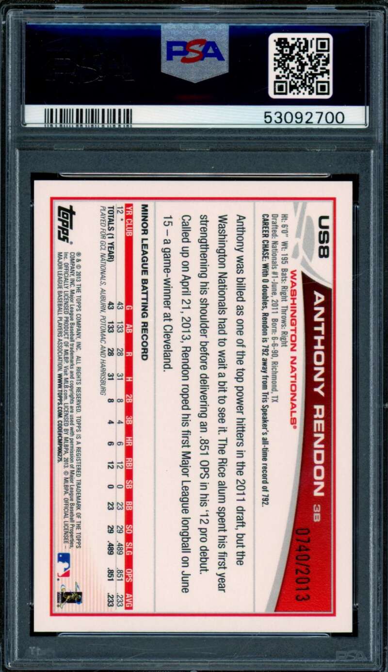 Anthony Rendon Rookie Card 2013 Topps Update #US8 PSA 9 Image 2