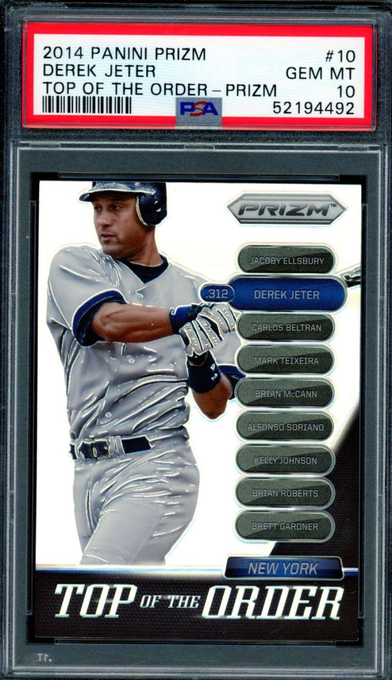 Derek Jeter Card 2014 Panini Prizm Top Of The Order Prizm (pop 1) #10 PSA 10 Image 1