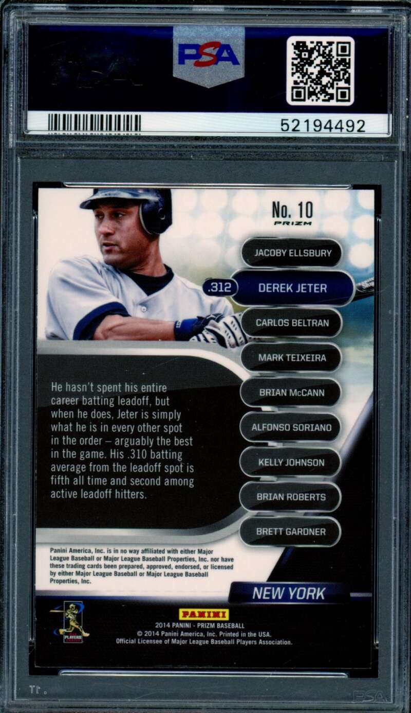 Derek Jeter Card 2014 Panini Prizm Top Of The Order Prizm (pop 1) #10 PSA 10 Image 2