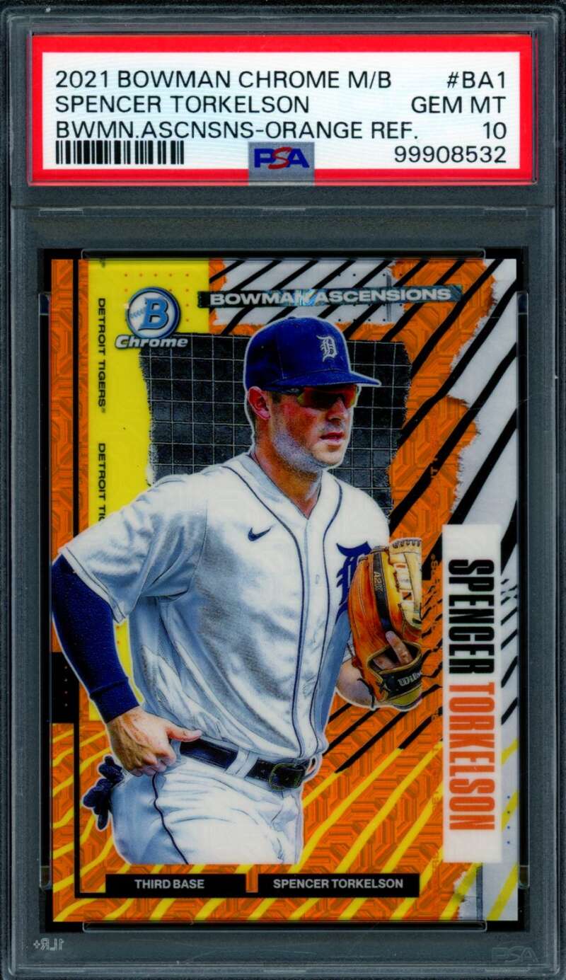 Spencer Torkelson Rookie 2021 Bowman Chrome Orange Refractor (pop 1) #BA1 PSA 10 Image 1