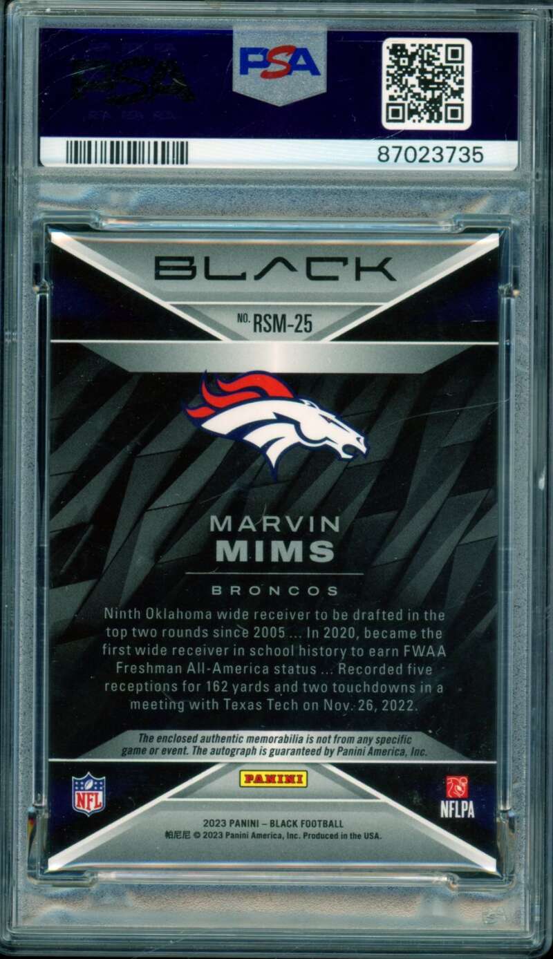 Marvin Mims Rookie Card 2023 Black Rookie Signature Material Royal #RSM25 PSA 6 Image 2