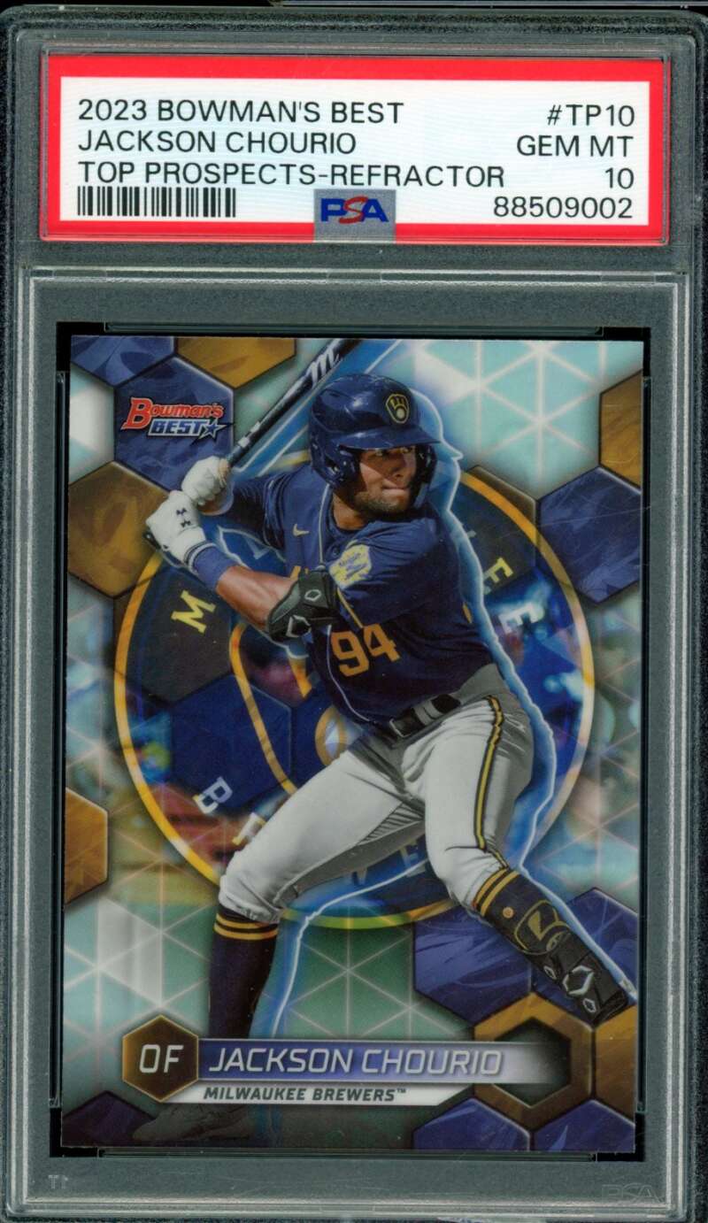 Jackson Chourio Rookie Card 2023 Bowman's Best #TP-10 PSA 10 Image 1