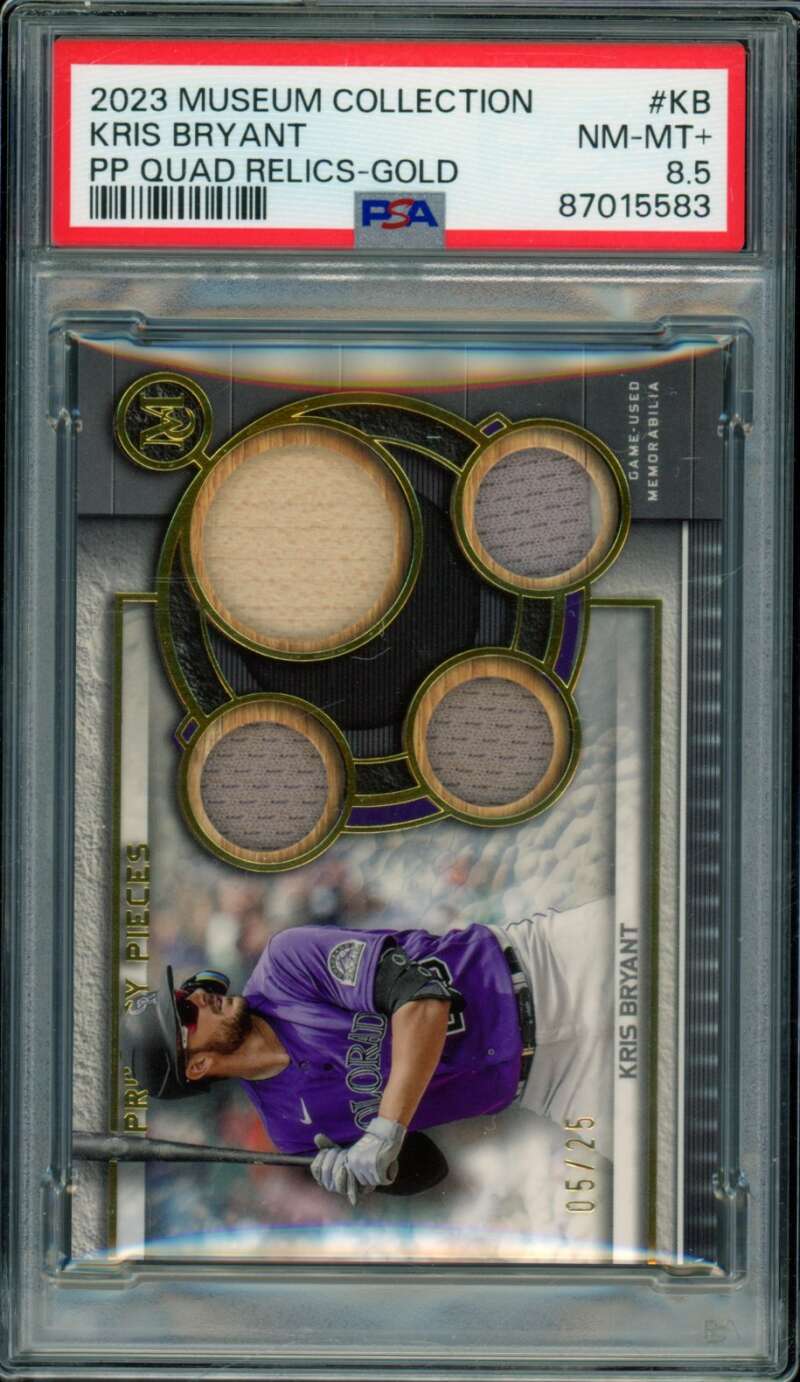Kris Bryant Card 2023 Museum Collection PP Quad Relics Gold (5/25) #KB PSA 8.5 Image 1