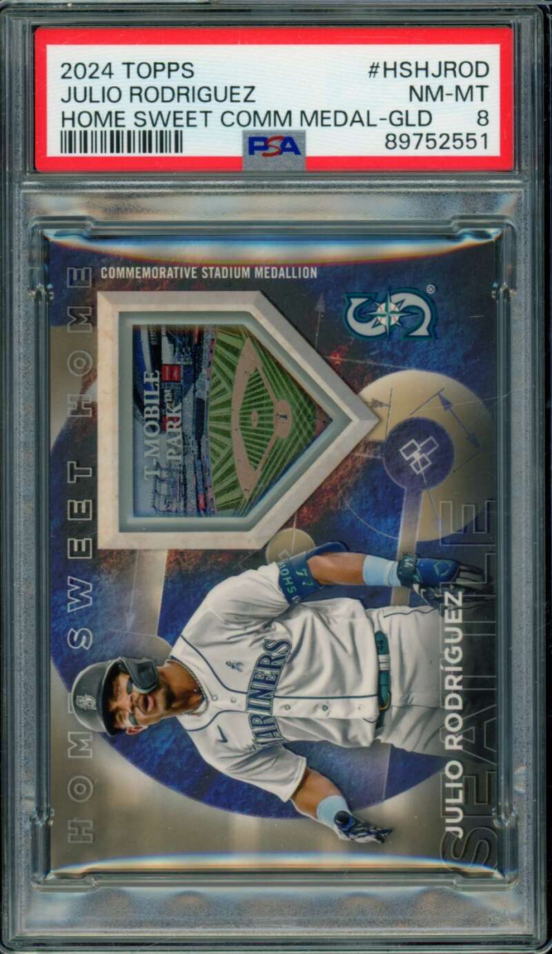 Julio Rodriguez 2024 Topps Home Sweet Comm Medal Gold (pop 1) #HSHJROD PSA 8 Image 1