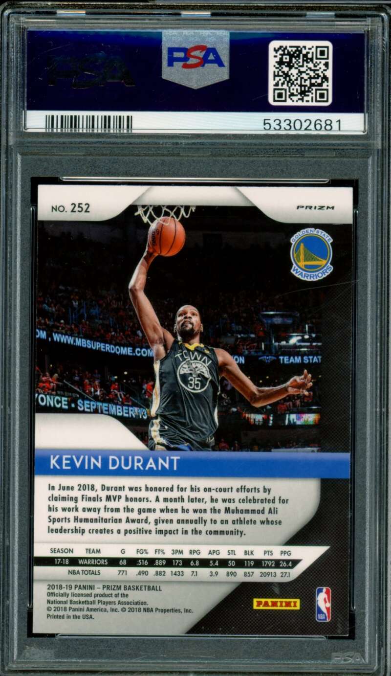 Kevin Durant Card 2018-19 Panini Prizm Red Ice #252 PSA 9 Image 2
