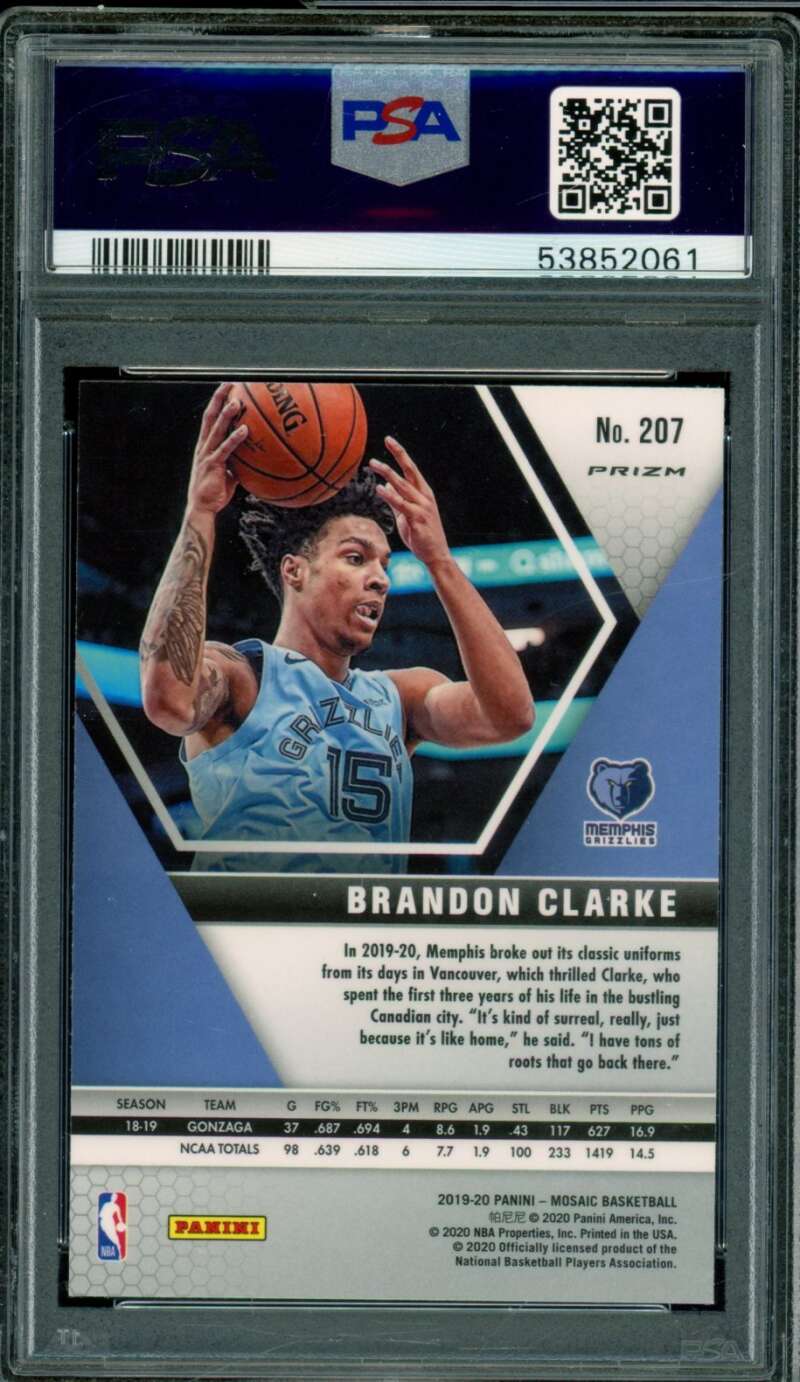 Brandon Clarke Rookie Card 2019-20 Panini Mosaic Red Wave #207 PSA 9 Image 2
