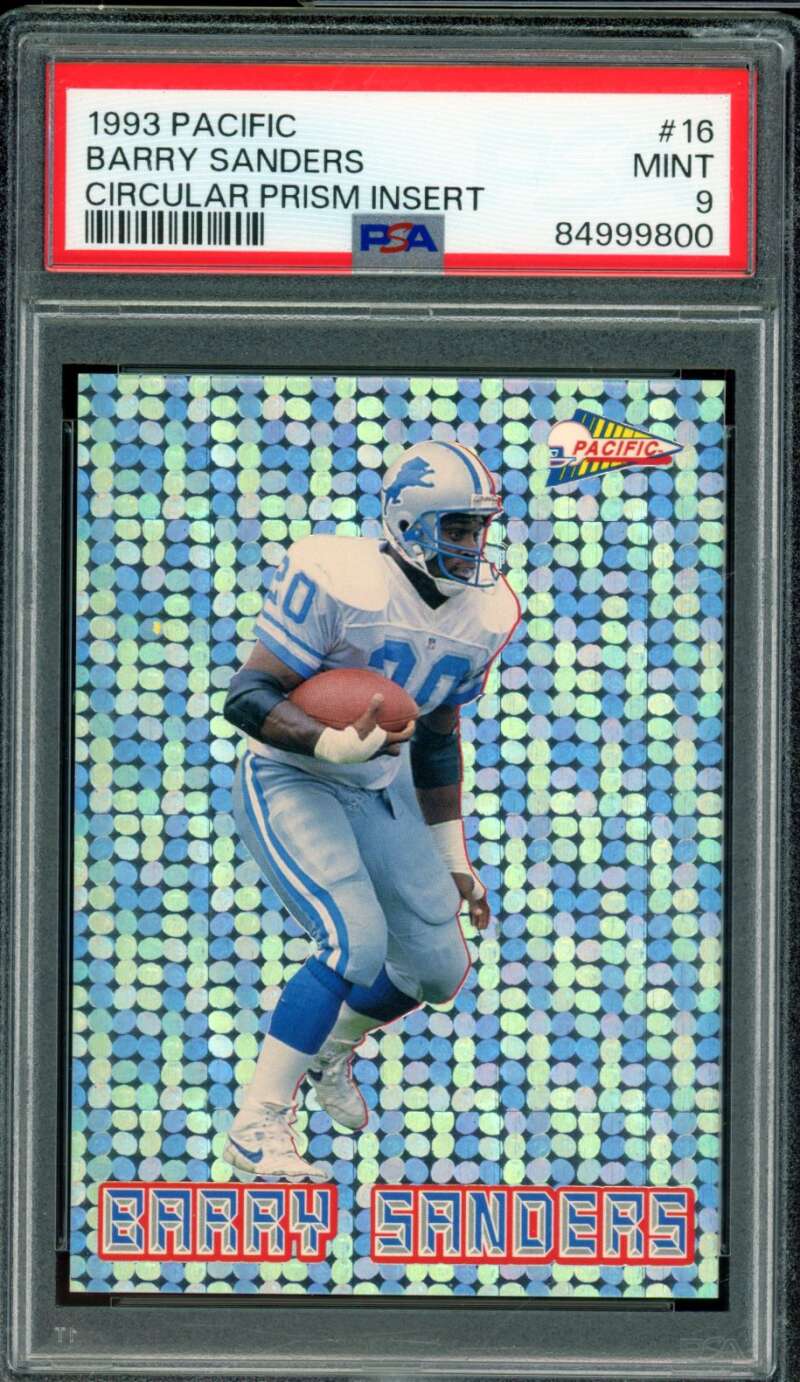 Barry Sanders Card 1993 Pacific Circular Prism Insert (pop 5) #16 PSA 9 Image 1