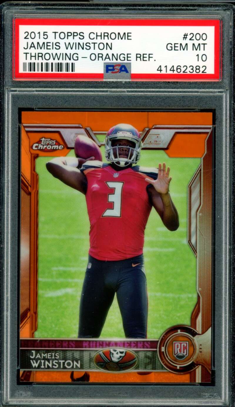 Jameis Winston Rookie Card 2015 Topps Chrome Orange Refractor #200 PSA 10 Image 1