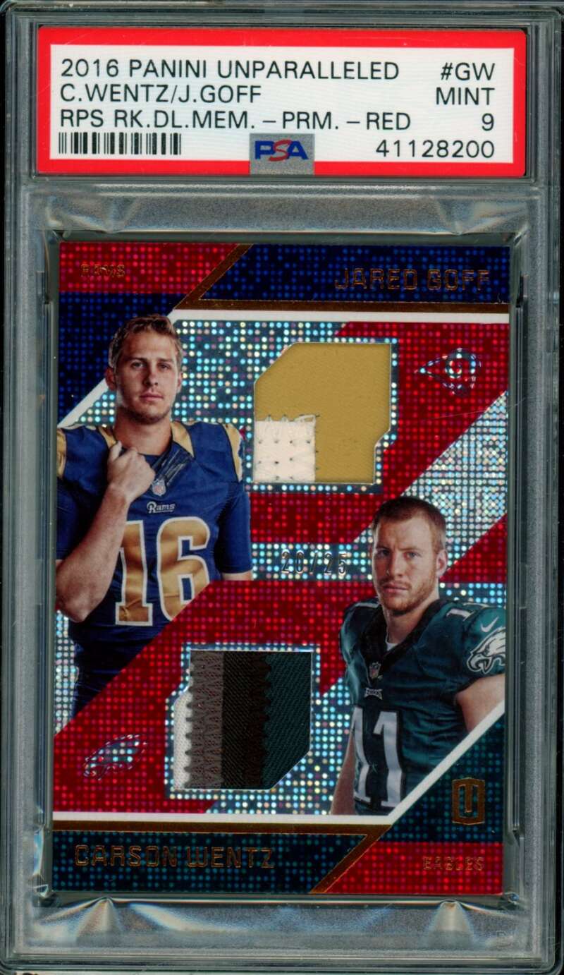 Carson Wentz/Jared Goff Rookie Card 2016 Panini Unparalleled (20/25) #GW PSA 9 Image 1