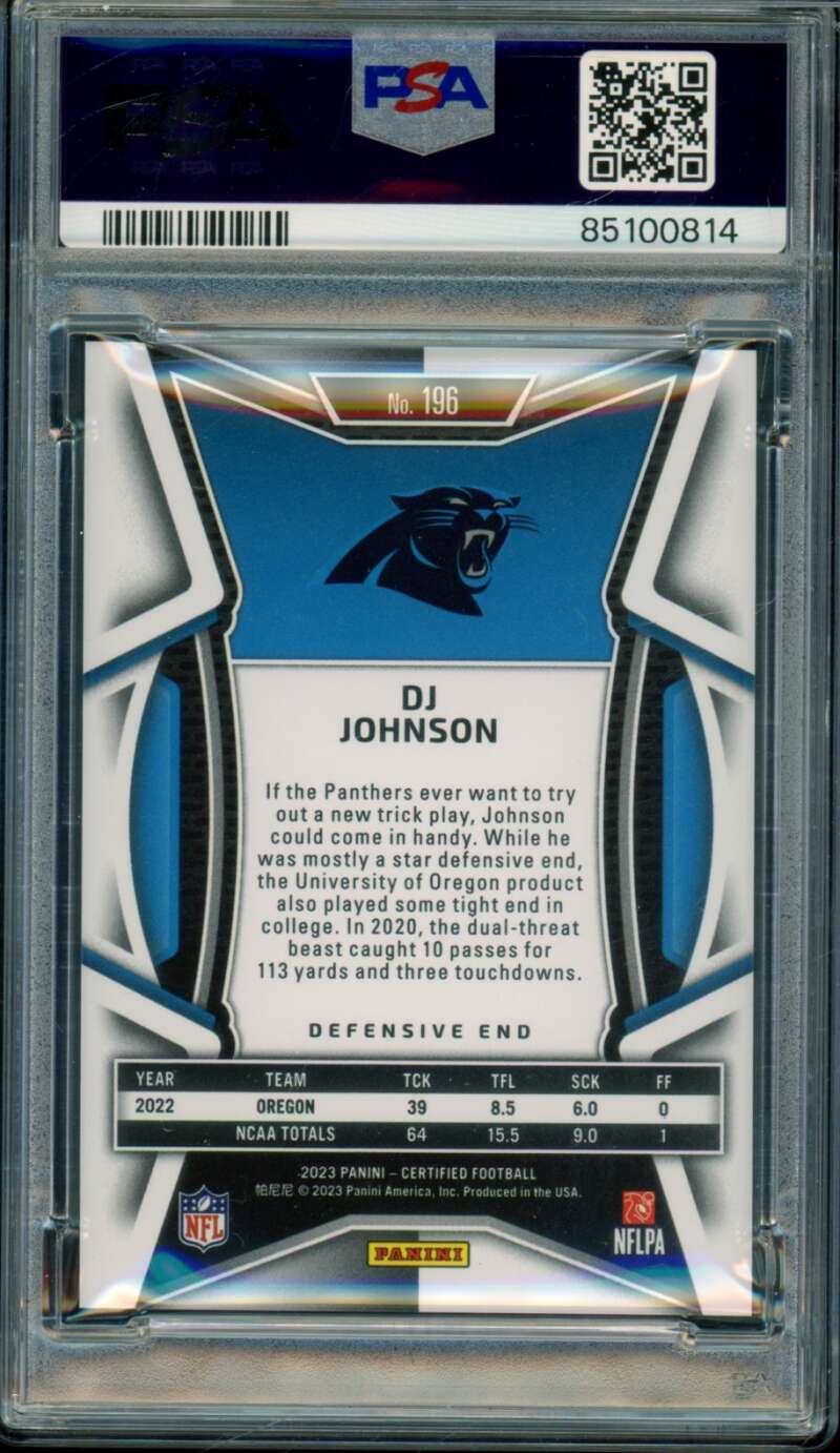 D.J. Johnson Rookie Card 2023 Certified Mirror Teal Fotl #196 (17/20) PSA 8 Image 2
