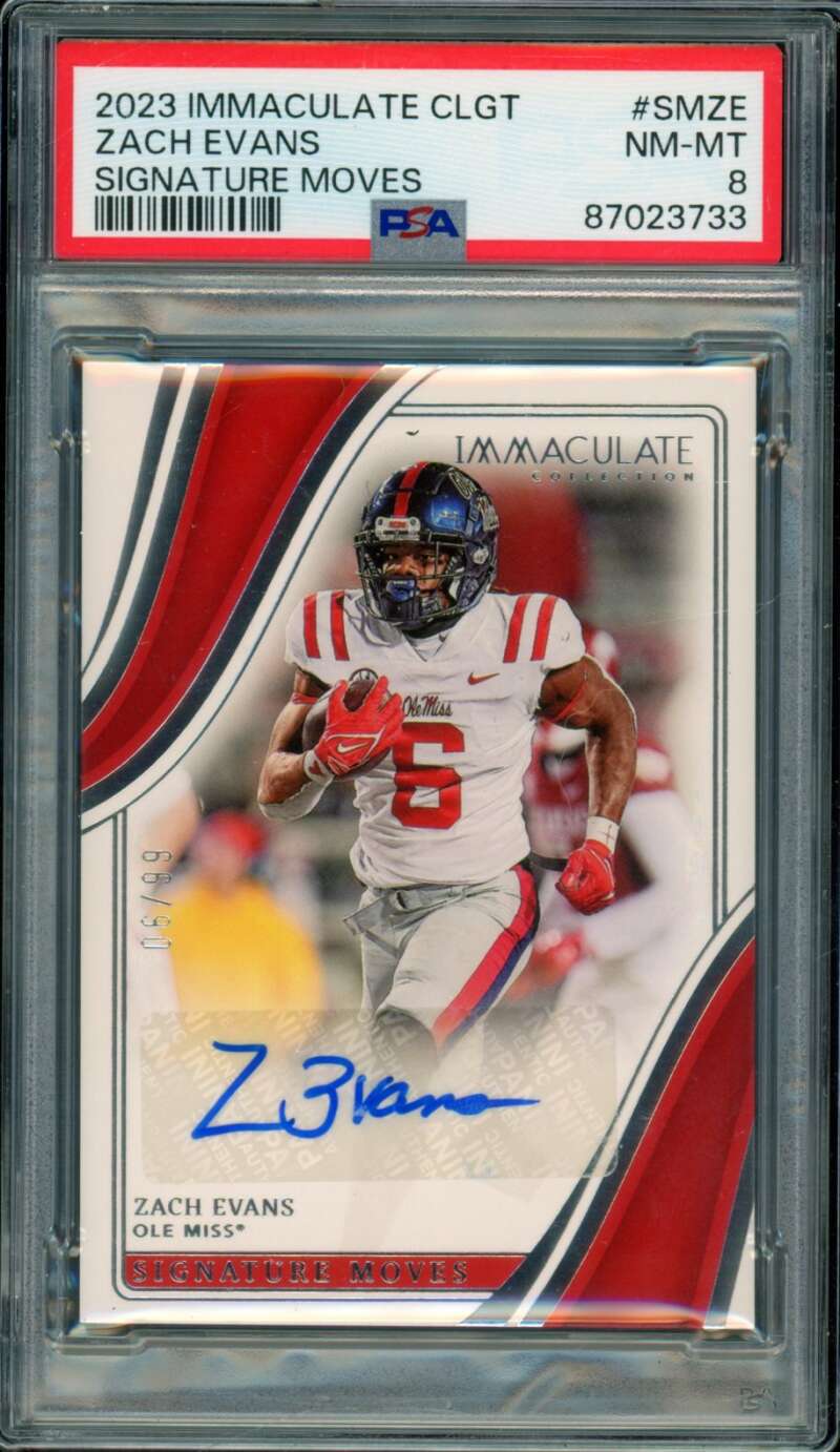 Zach Evans Rookie Card 2023 Immaculate Collection Signature Moves #SMZE PSA 8 Image 1