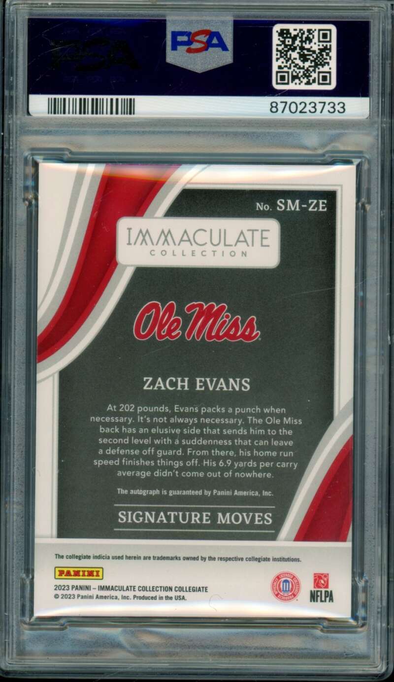Zach Evans Rookie Card 2023 Immaculate Collection Signature Moves #SMZE PSA 8 Image 2