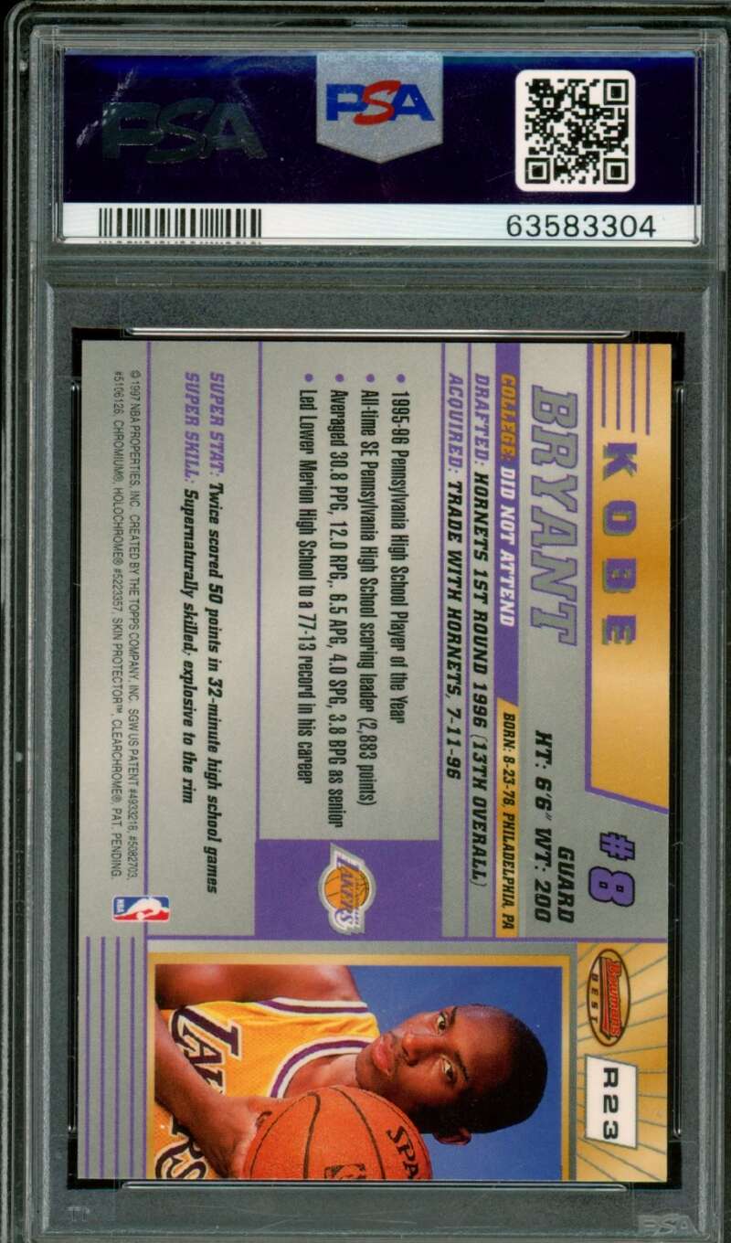Kobe Bryant Rookie Card 1996-97 Bowman's Best #R23 PSA 9 Image 2