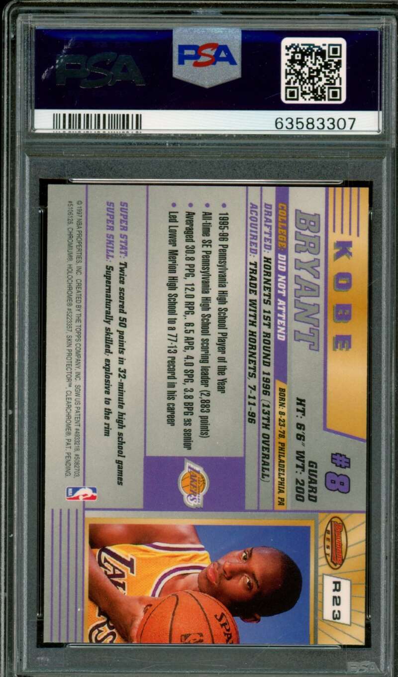Kobe Bryant Rookie Card 1996-97 Bowman's Best #R23 PSA 9 Image 2