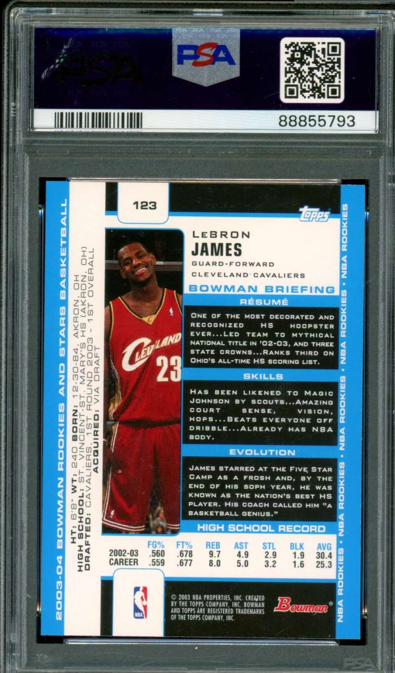 LeBron James Rookie Card 2003-04 Bowman Rookies Stars #123 PSA 9 Image 2