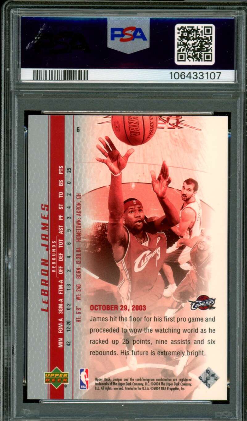 LeBron James Rookie Card 2003-04 Upper Deck Phenomenal Beginning #6 PSA 10 Image 2
