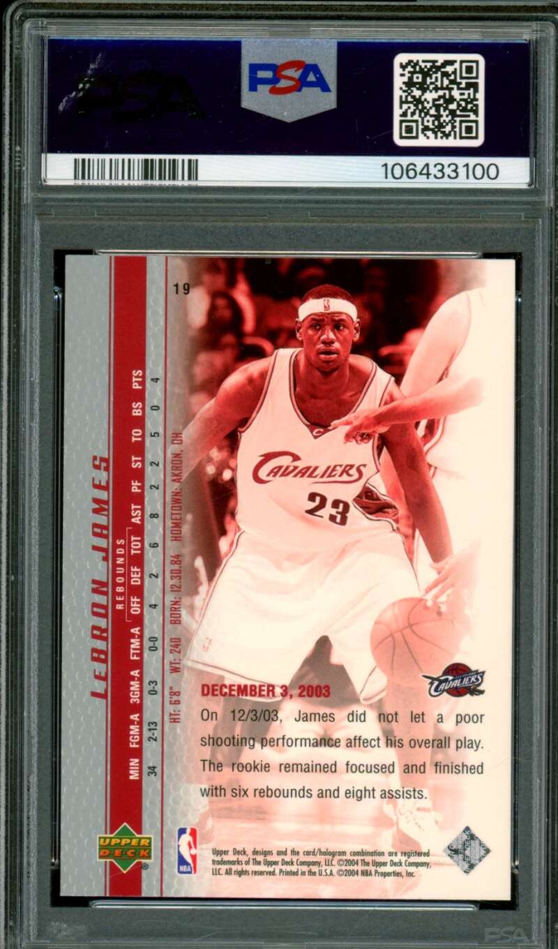 LeBron James Rookie Card 2003-04 Upper Deck Phenomenal Beginning #19 PSA 10 Image 2