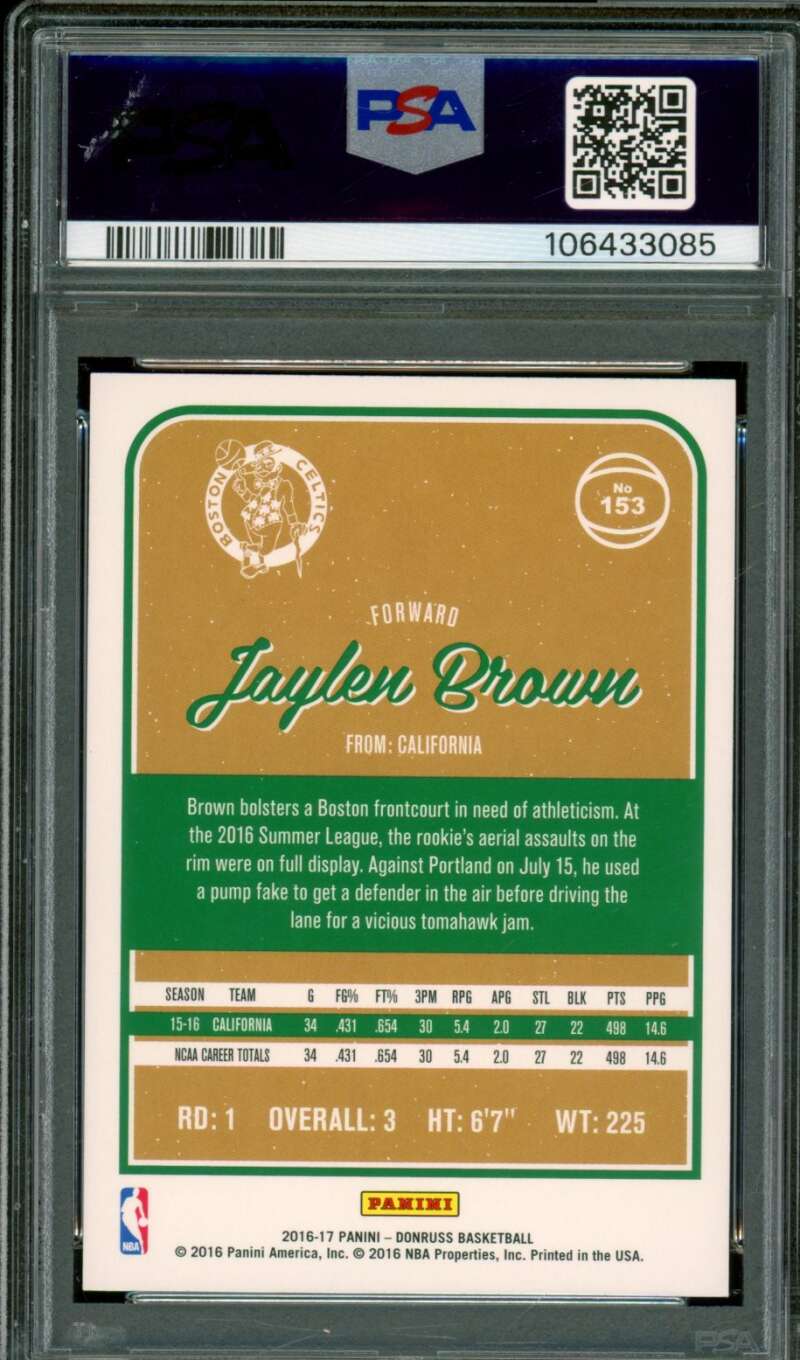 Jaylen Brown Rookie Card 2016-17 Panini Donruss #153 PSA 9 Image 2