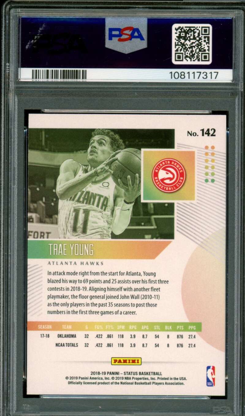 Trae Young Rookie Card 2018-19 Panini Status #142 PSA 10 Image 2