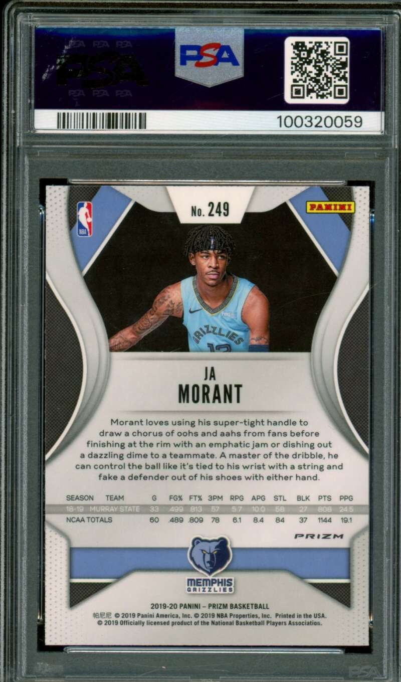 Ja Morant Rookie Card 2019-20 Panini Prizm #249 PSA 9 Image 2
