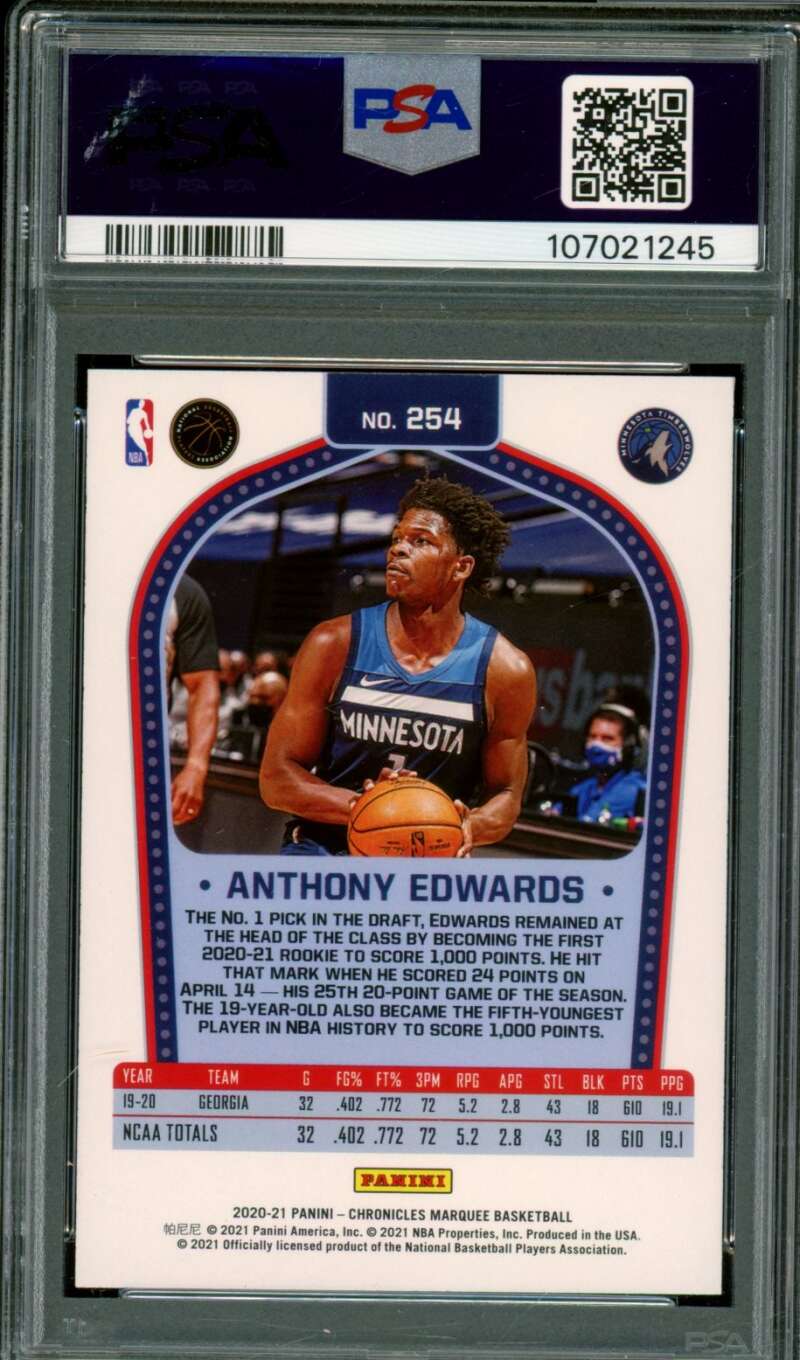 Anthony Edwards Rookie Card 2020-21 Chronicles Pink #254 PSA 10 Image 2