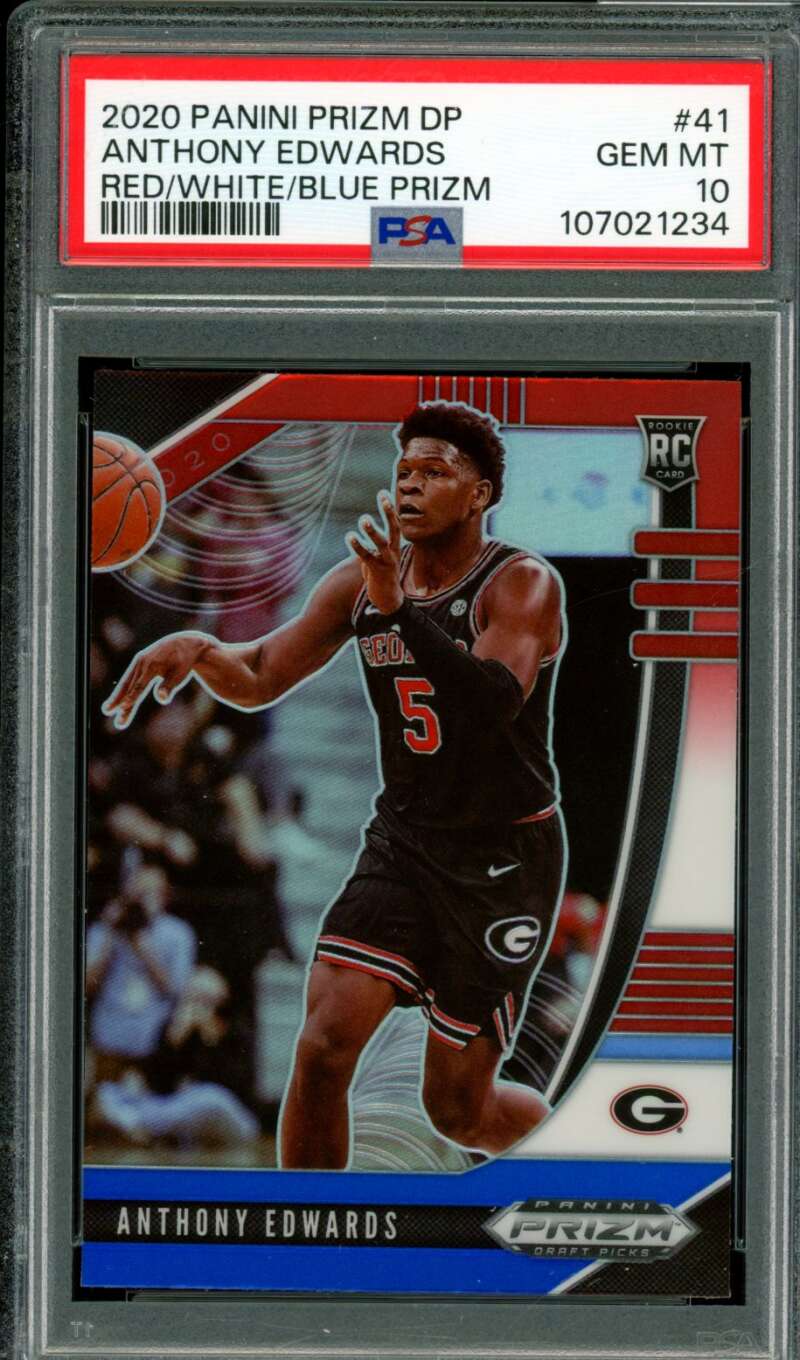 Anthony Edwards Rookie 2020-21 Panini Prizm DP Red White Blue Prizm #41 PSA 10 Image 1