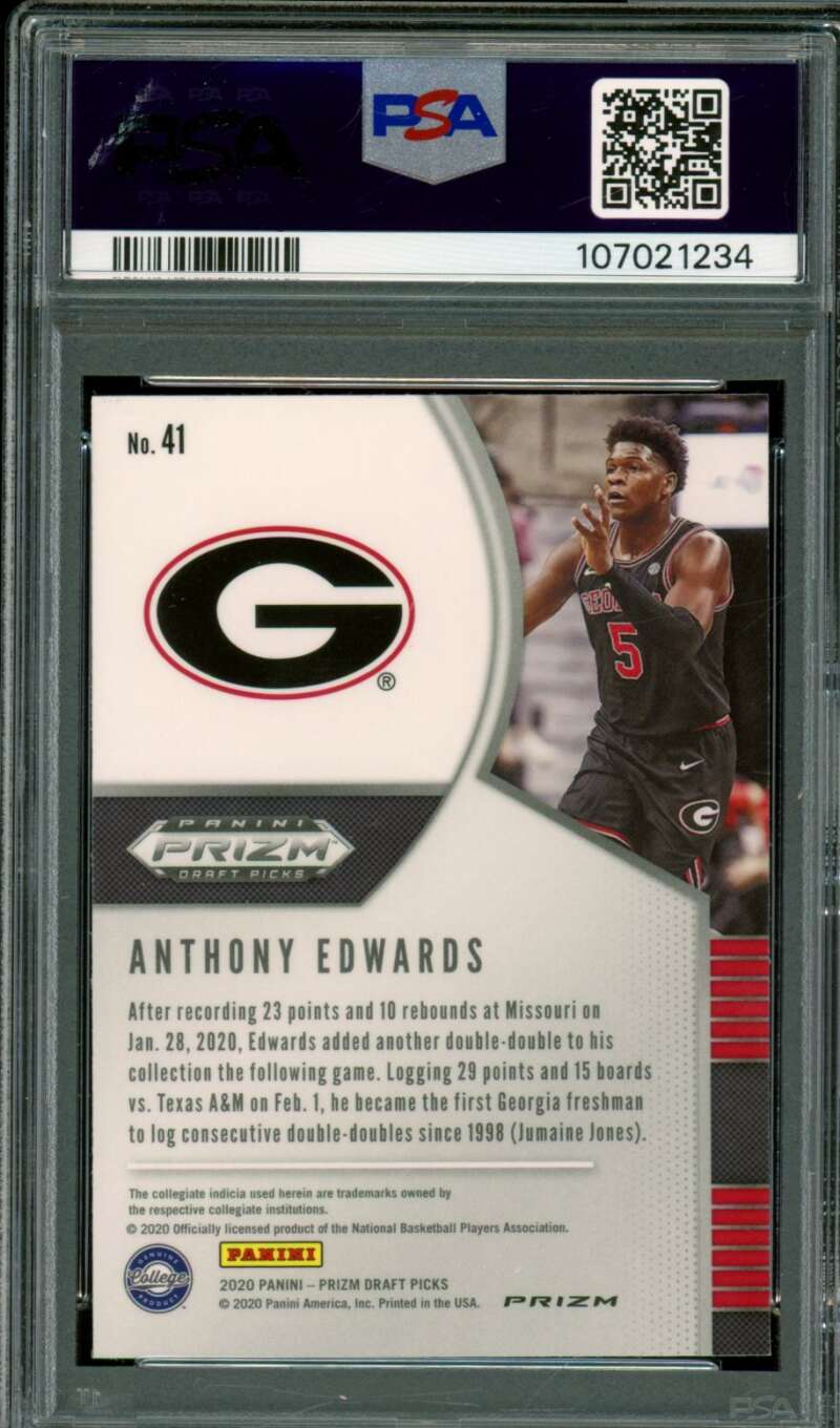 Anthony Edwards Rookie 2020-21 Panini Prizm DP Red White Blue Prizm #41 PSA 10 Image 2