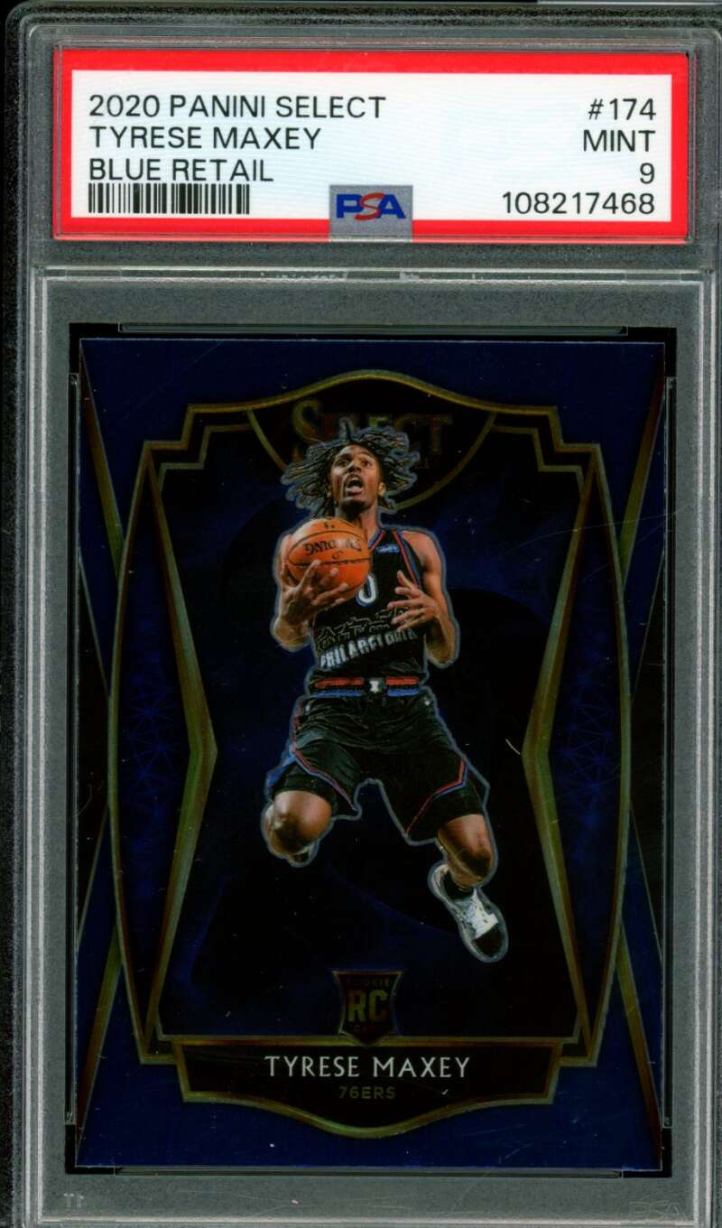 Tyrese Maxey Rookie Card 2020-21 Panini Select Blue Retail #174 PSA 9 Image 1