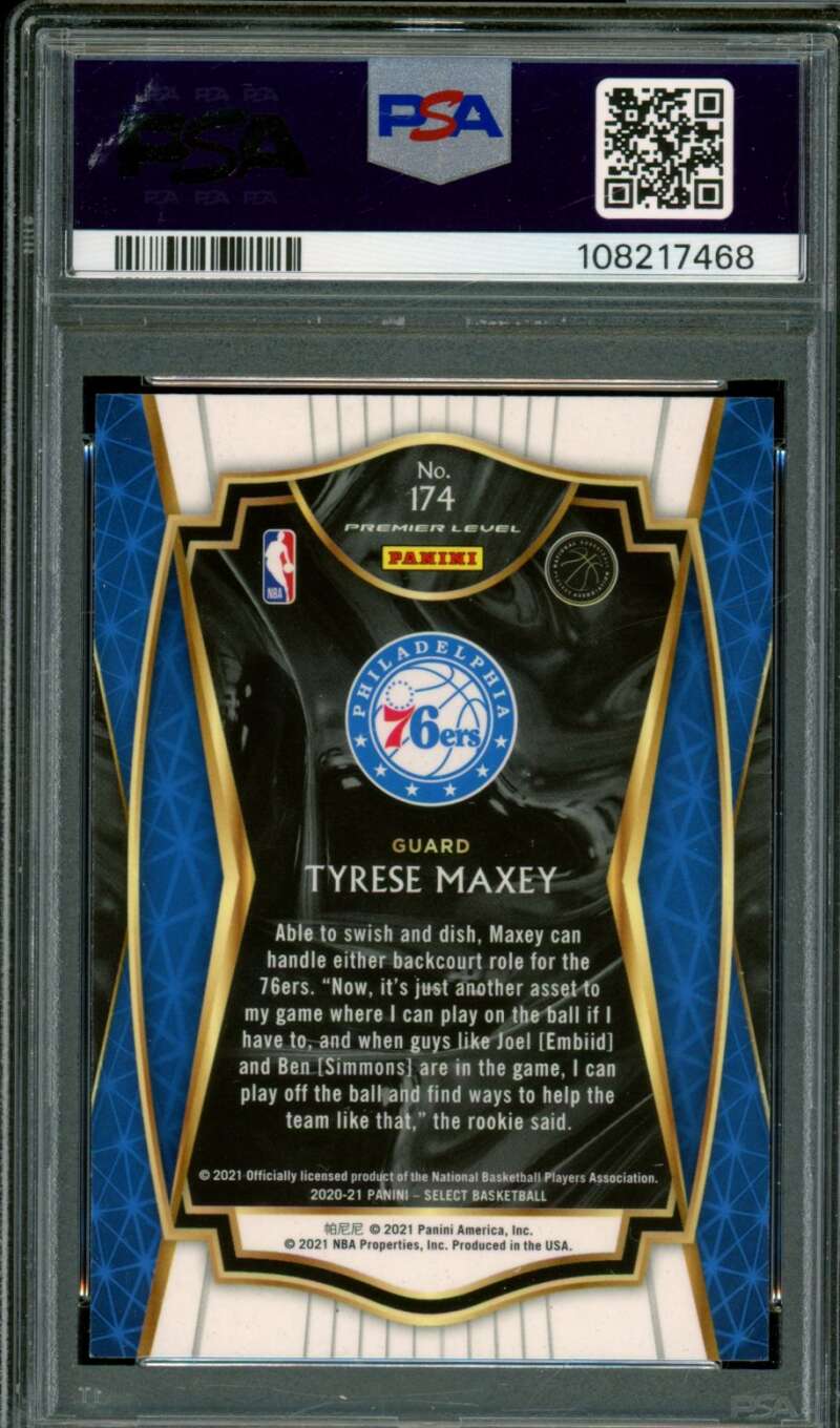 Tyrese Maxey Rookie Card 2020-21 Panini Select Blue Retail #174 PSA 9 Image 2