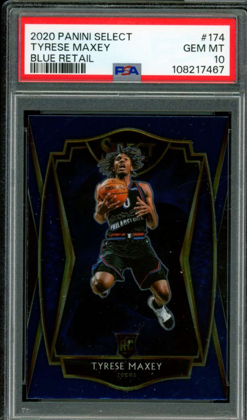 Tyrese Maxey Rookie Card 2020-21 Panini Select Blue Retail #174 PSA 10 Image 1