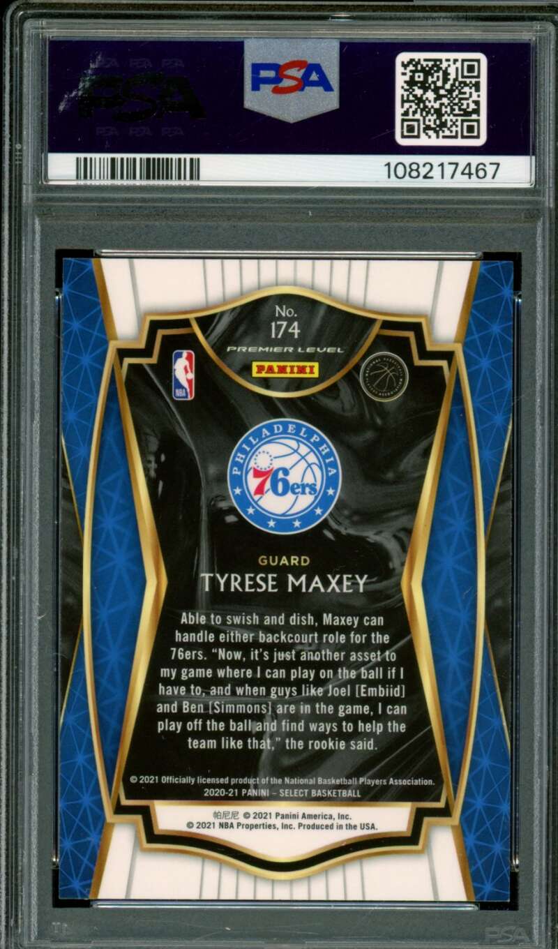 Tyrese Maxey Rookie Card 2020-21 Panini Select Blue Retail #174 PSA 10 Image 2