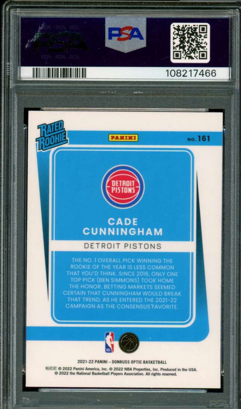 Cade Cunningham Rookie Card 2021-22 Donruss Optic #161 PSA 9 Image 2