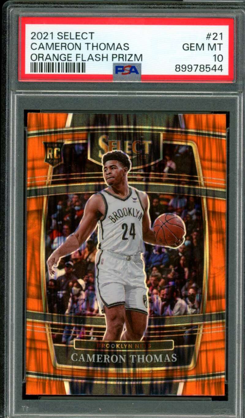 Cameron Thomas Rookie Card 2021-22 Select Orange Flash Prizm (pop 8) #21 PSA 10 Image 1