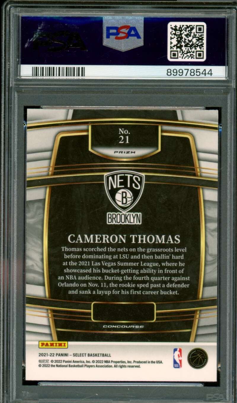 Cameron Thomas Rookie Card 2021-22 Select Orange Flash Prizm (pop 8) #21 PSA 10 Image 2