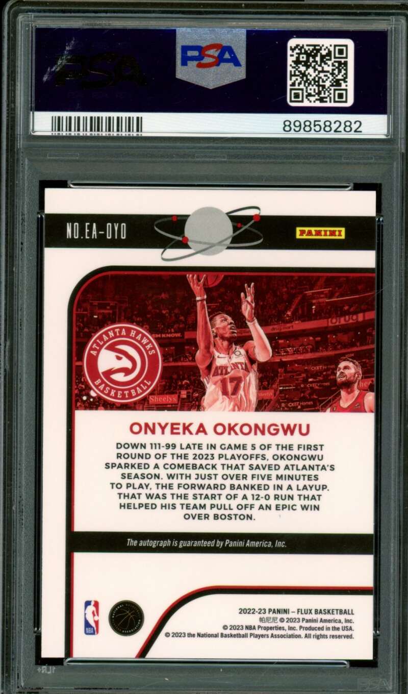 Onyeka Okongwu Card 2022-23 Flux Equinox Autograph (pop 1) #Eaoyo PSA 9 Image 2