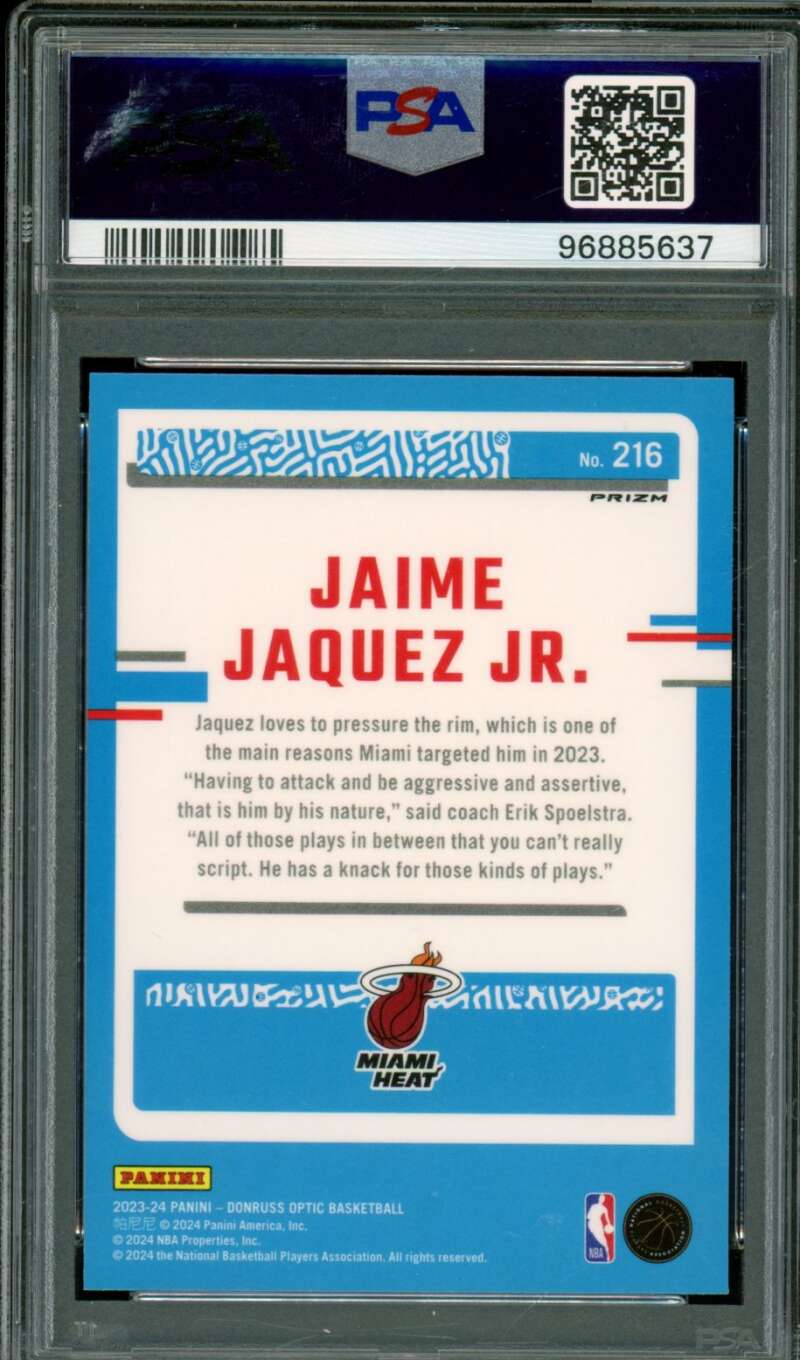 Jaime Jaquez Jr. Rookie Card 2023-24 Donruss Optic Hyper Green #216 PSA 9 Image 2