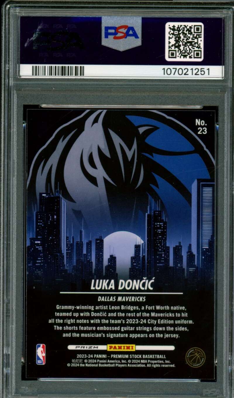 Luka Doncic 2023-24 Hoops Premium Stock City Edition Silver Prizm #23 PSA 10 Image 2