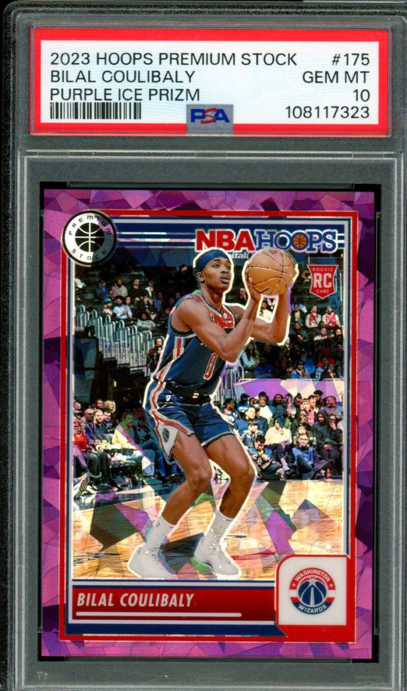 Bilal Coulibaly Rookie 2023-24 Hoops Premium Stock Purple Ice Prizm #175 PSA 10 Image 1