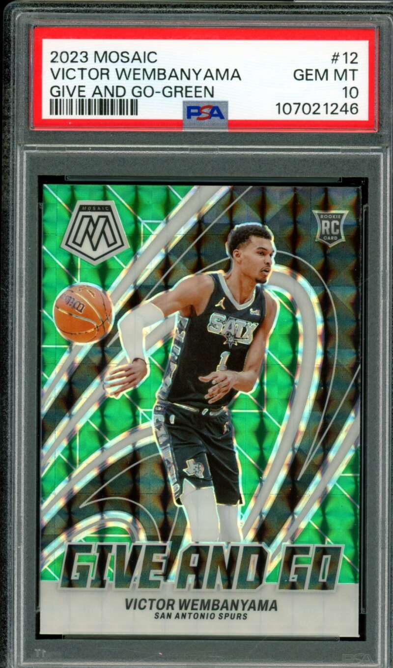 Victor Wembanyama Rookie Card 2023-24 Mosaic Give And Go Green #12 PSA 10 Image 1
