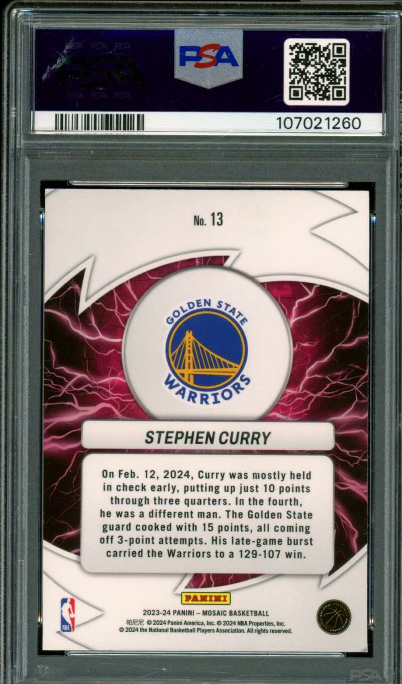 Stephen Curry Card 2023-24 Mosaic Thunder Road (pop 4) #13 PSA 10 Image 2