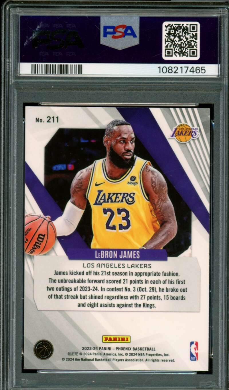 LeBron James Card 2023-24 Phoenix Blue Ice #211 PSA 9 Image 2