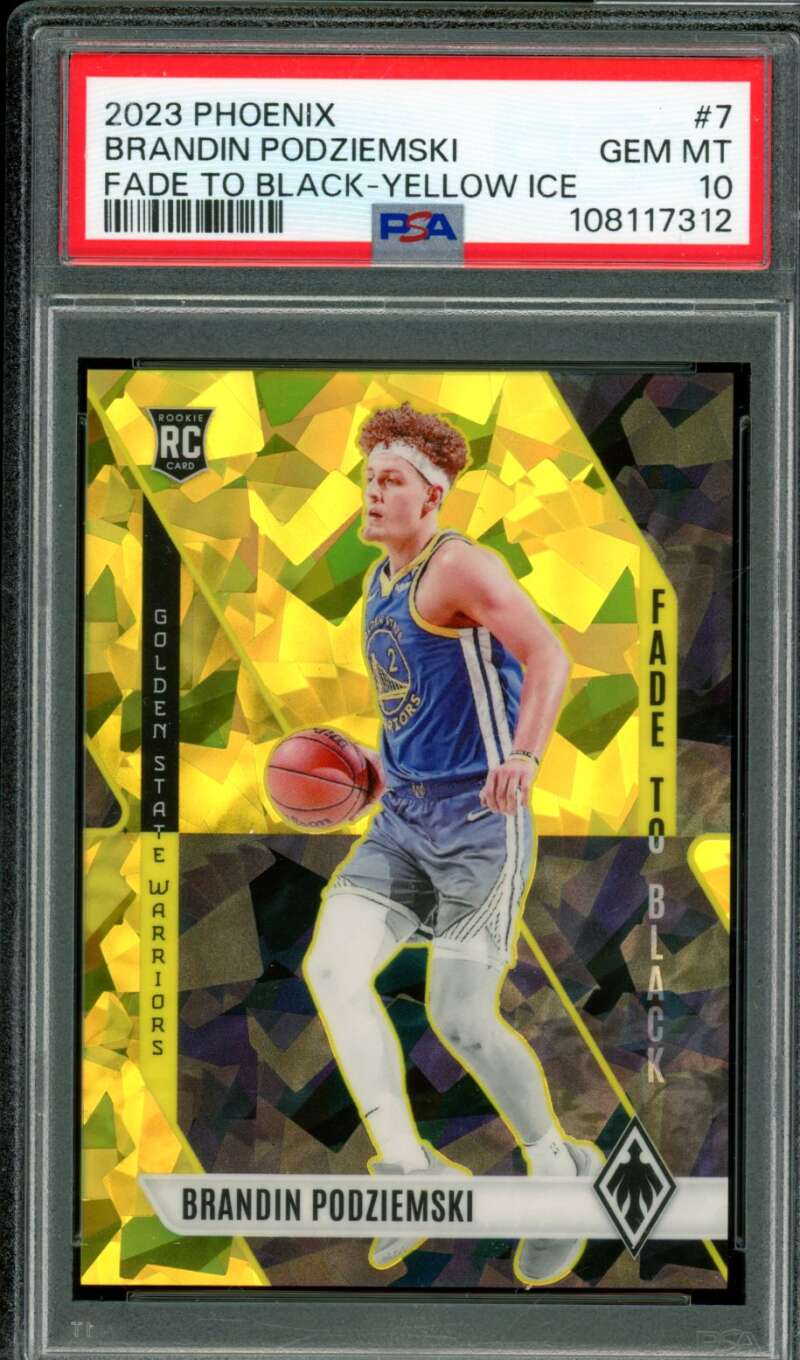 Brandin Podziemski Rookie 2023-24 Phoenix Fade To Black-Yellow Ice #7 PSA 10 Image 1