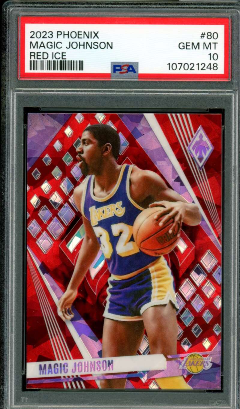 Magic Johnson Card 2023-24 Phoenix Red Ice (pop 1) #80 PSA 10 Image 1