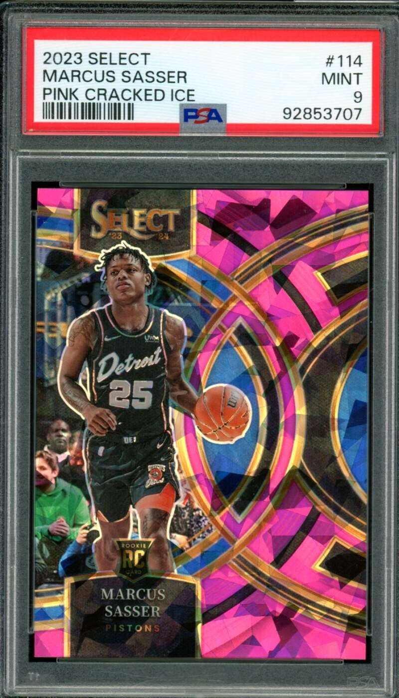 Marcus Sasser Rookie Card 2023-24 Select Pink Cracked Ice (pop 1) #114 PSA 9 Image 1
